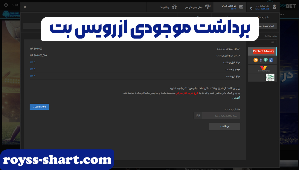 آموزش برداشت از حساب RoyysBet
